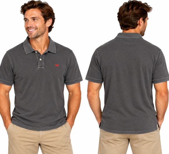 Levi's Other - Levi's Housemark Polo Shirt Mens XL Charcoal Gray Red Batwing Logo Short Sleeve